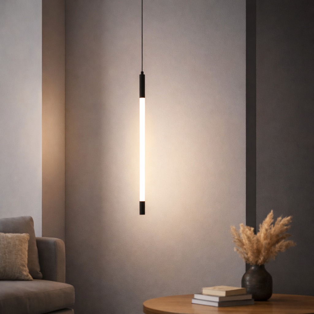 Minimal Linear Tube Pendant Light &ndash; Black Finish Modern Hanging Lamp 