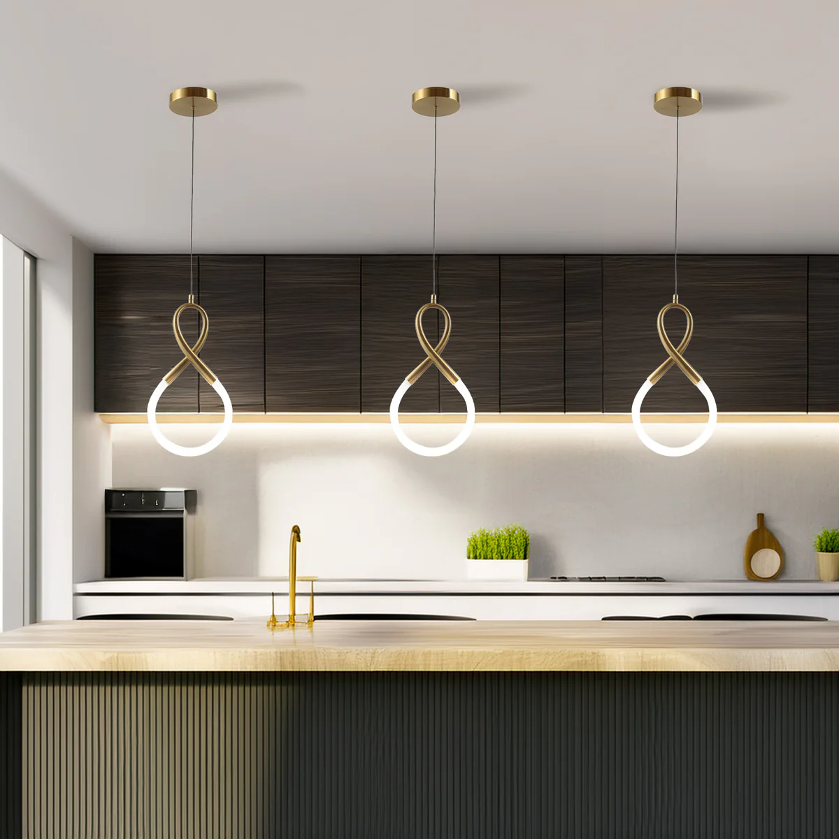 Infinity Loop LED Pendant Light  Satin Brass 
