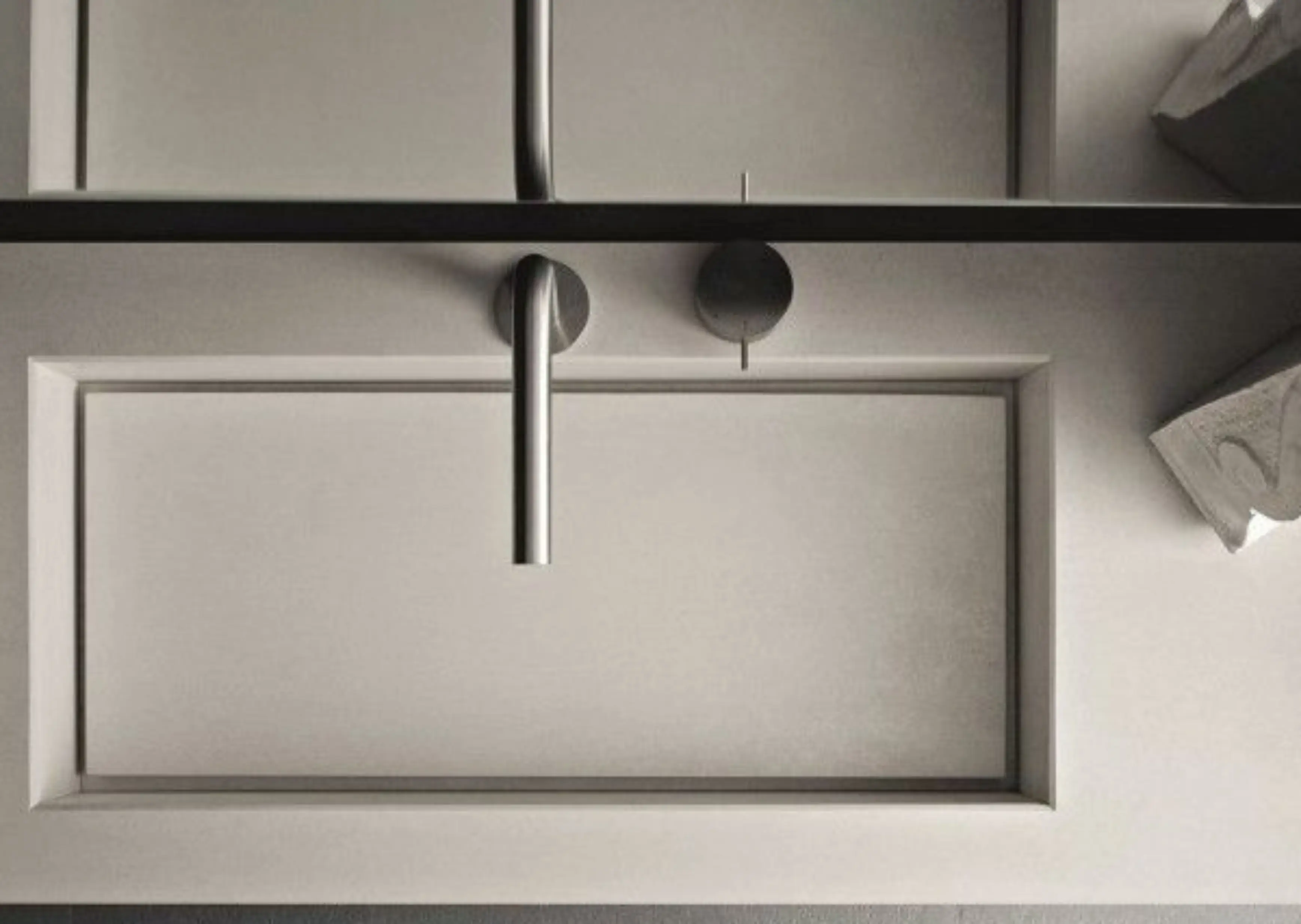 High-quality inset bathroom basin integrated into a porcelain counter