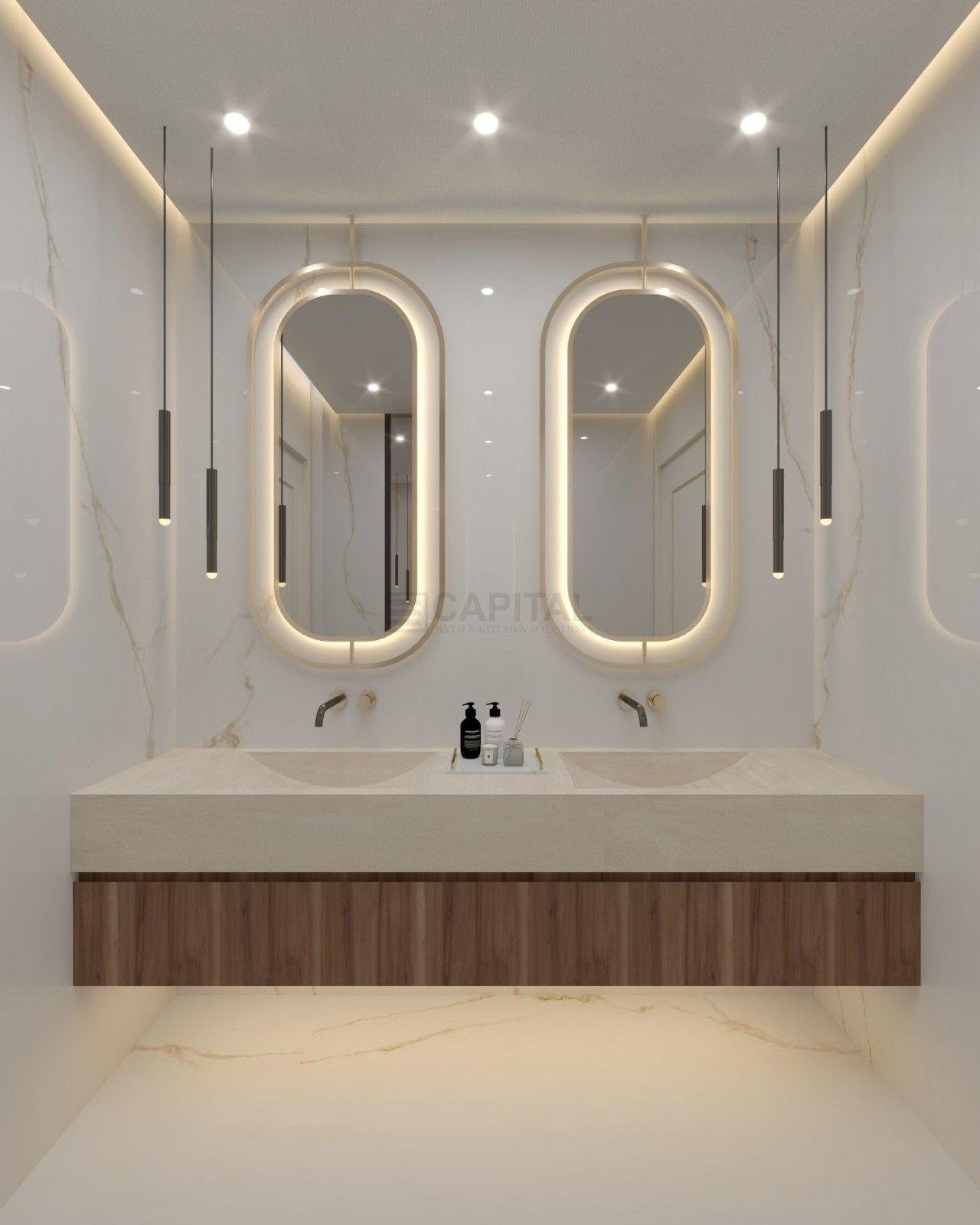 Modern Porcelain Double Vanity with Floating Design & LED Mirrors
