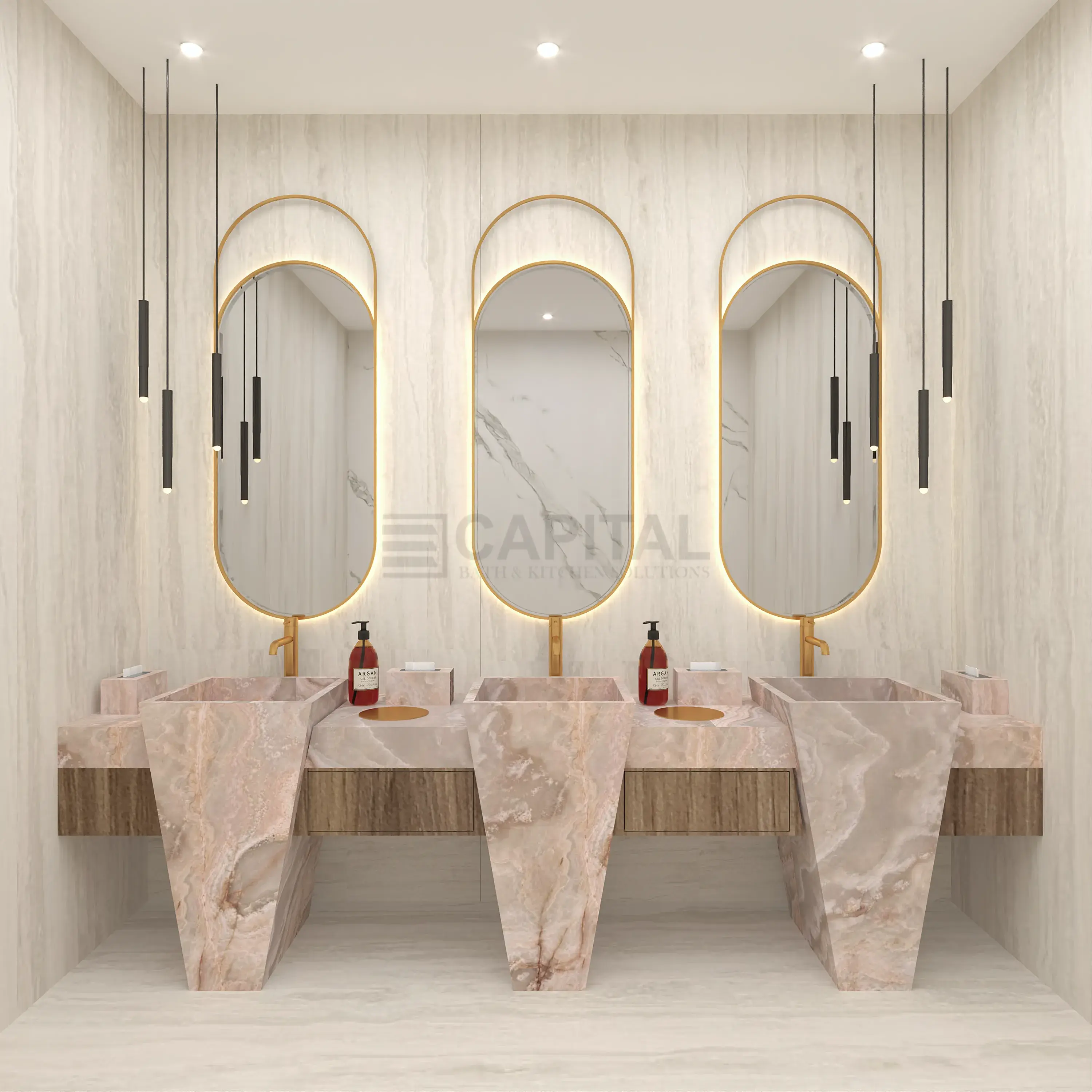 Rose Onyx Porcelain Counter Bathroom Vanity with Gold Accents