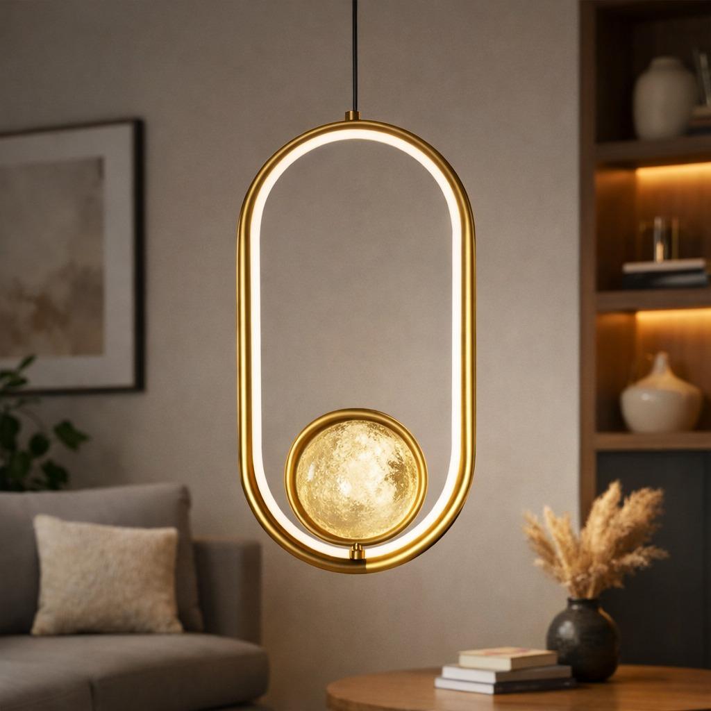 Modern Oval Gold Crystal Pendant Light 