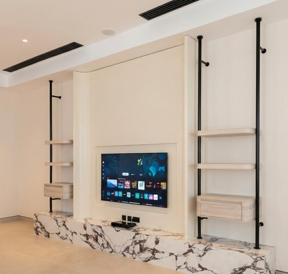 Luxury Marble TV Unit with Floating Shelves & Modern Wood Accents  Real