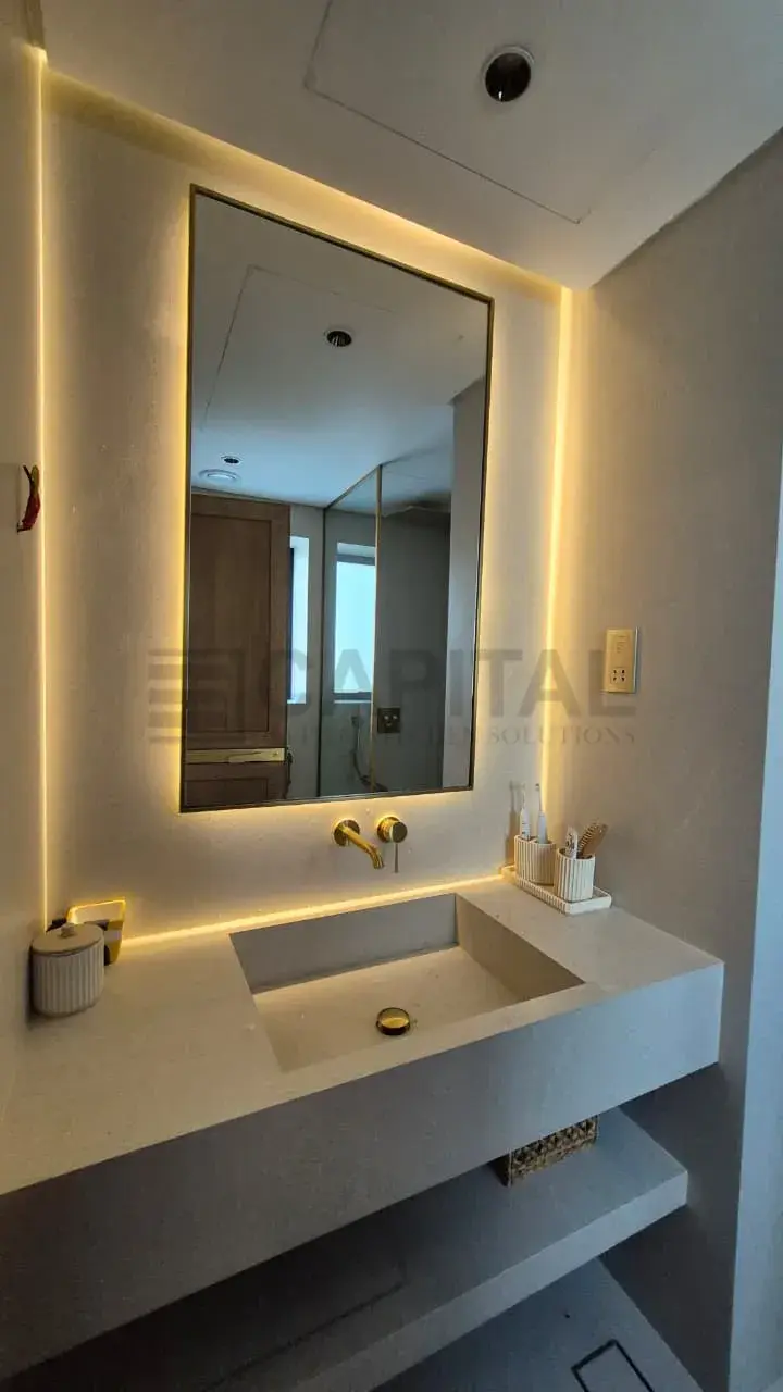 Rectangular LED Bathroom Mirror with Warm Backlight – Modern Luxury 