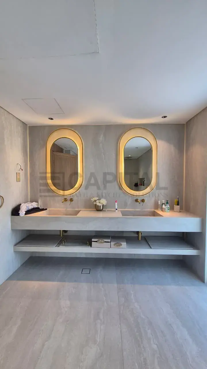 Luxury Rectangular Gold Frame LED Bathroom Mirror 