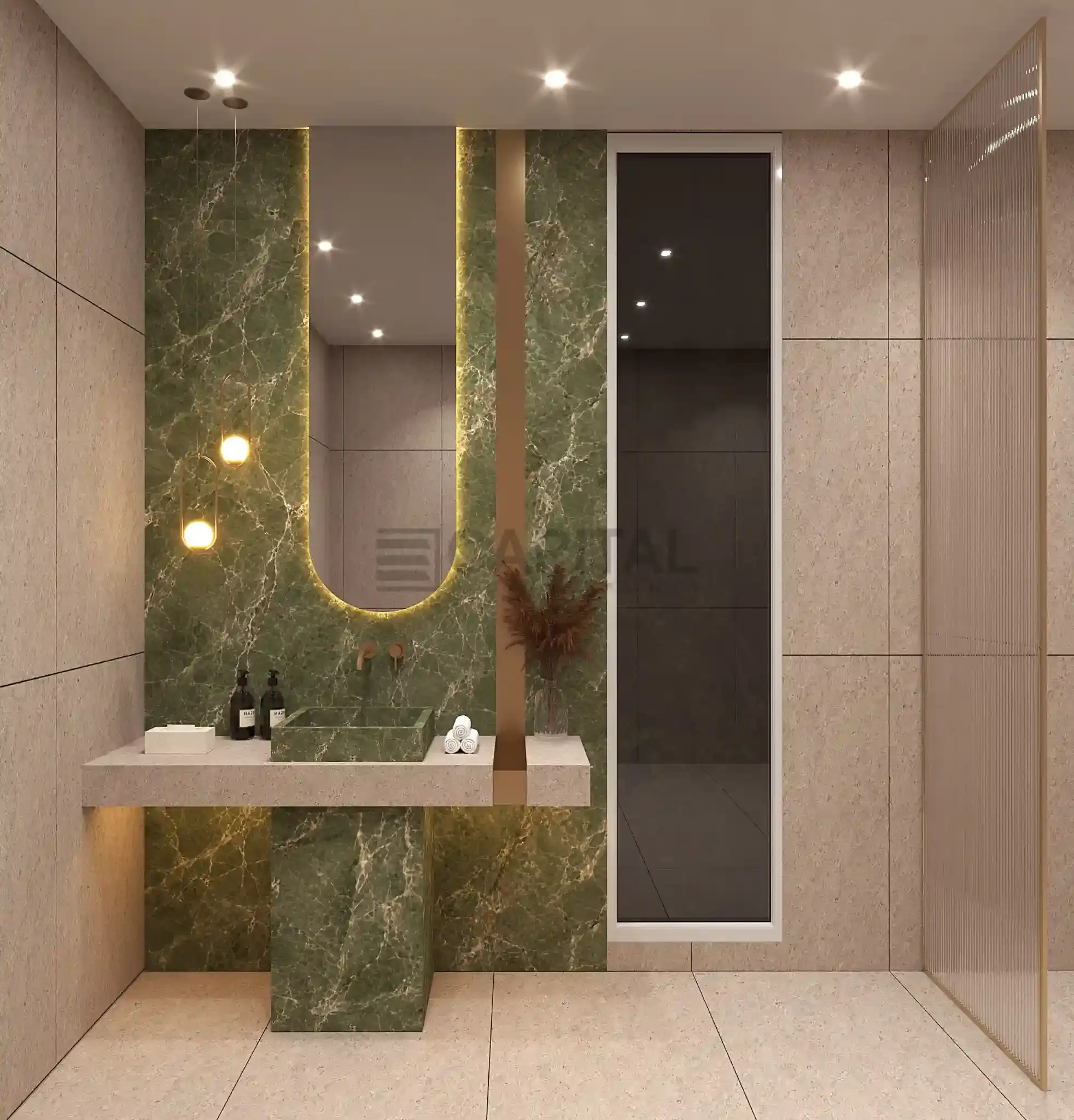 Emerald Green Marble-Look Porcelain Pedestal 