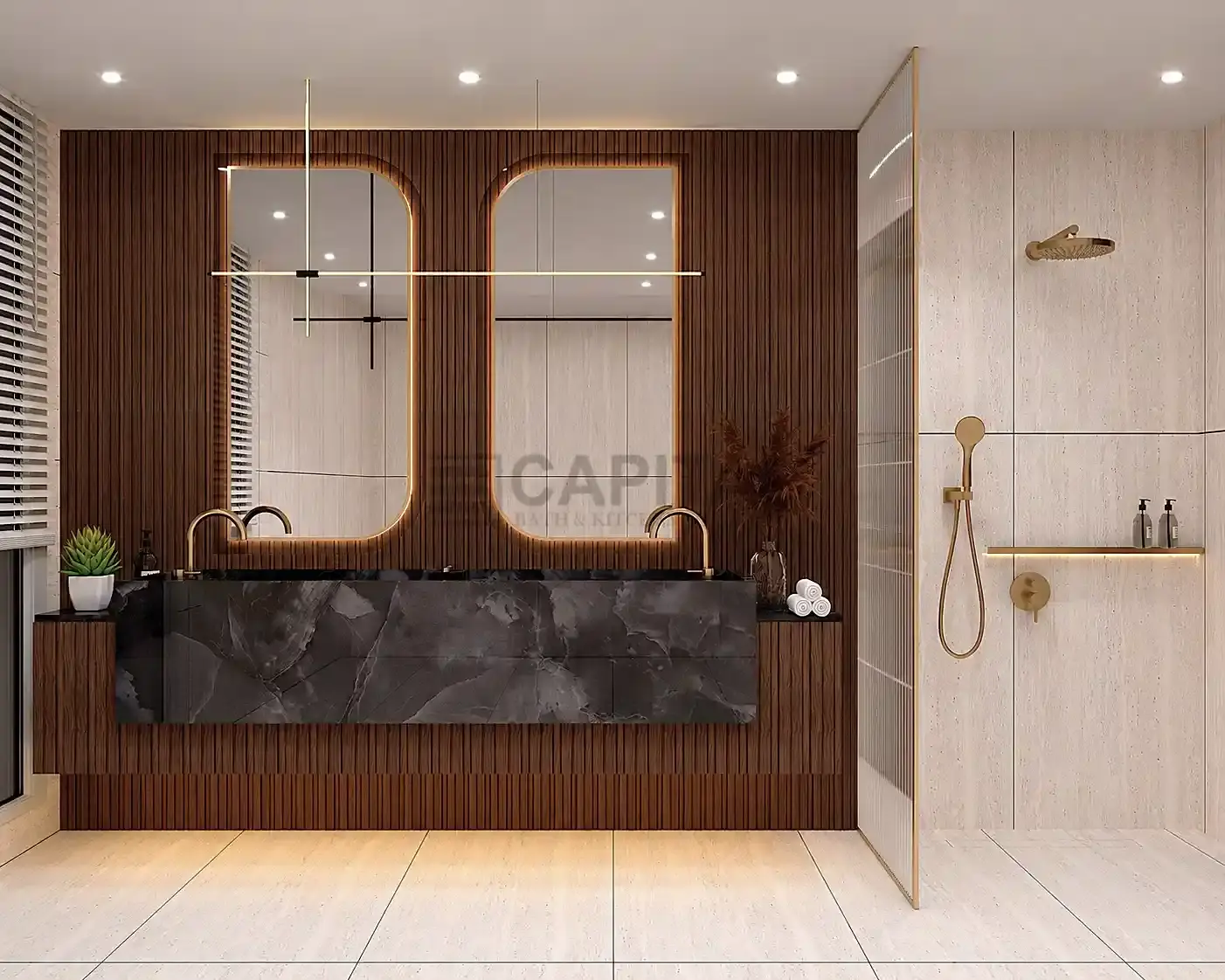Black Marble-Look Porcelain Double Vanity 