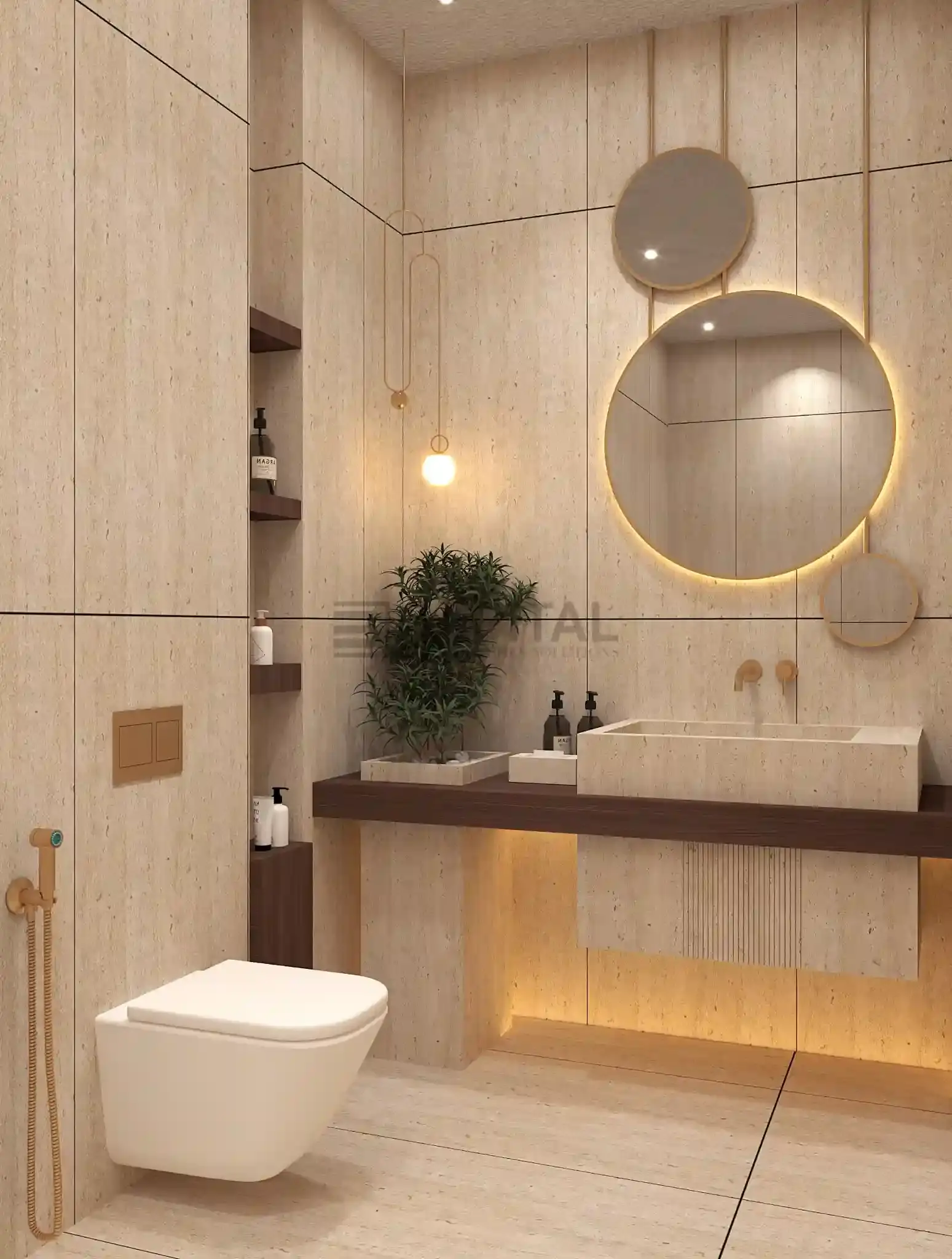 Travertine-Look Porcelain Block Sink on Wood 