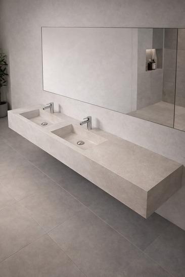 Beige Dual Basin Porcelain Vanity