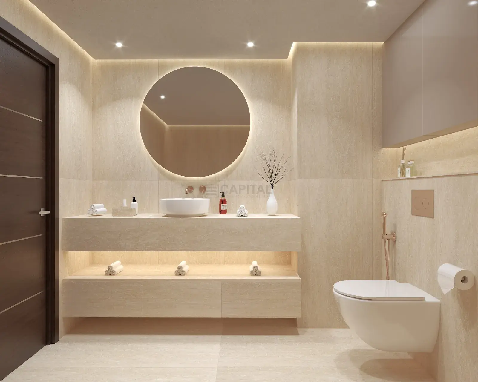 مغسلة حمام مودرن من البورسلين مع إضاءة LED مخفية