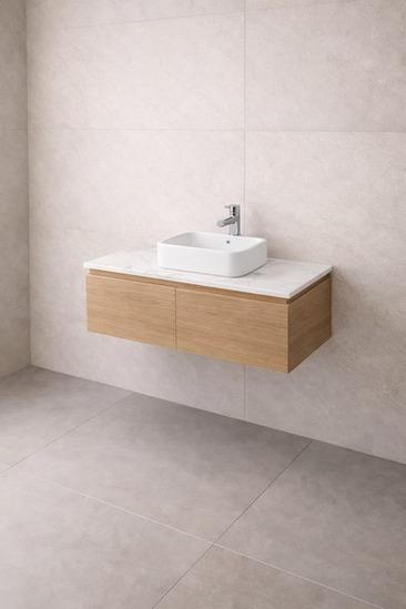 Oak Floating Vanity with Porcelain Top without basin