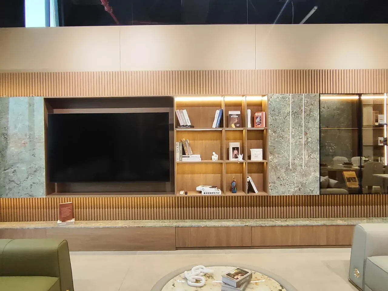 Luxury Marble TV Unit UAE | Modern Entertainment Console with Storage 3D