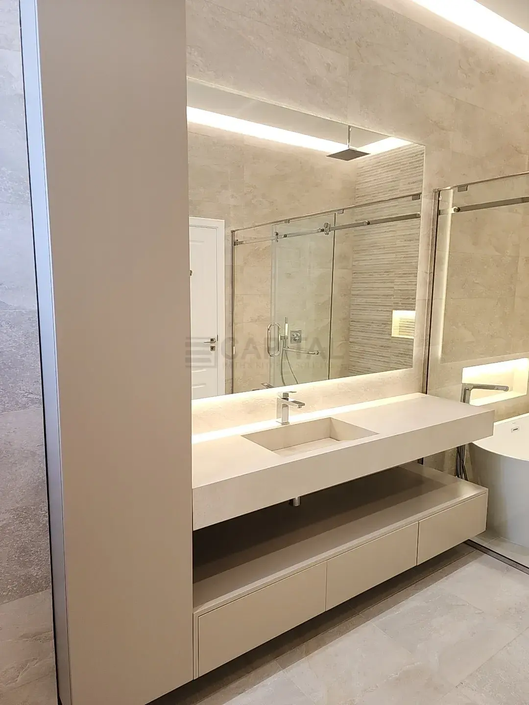 Metro Series Dual Rectangular Basin Console with Concealed Drawer  Sandstone Beige