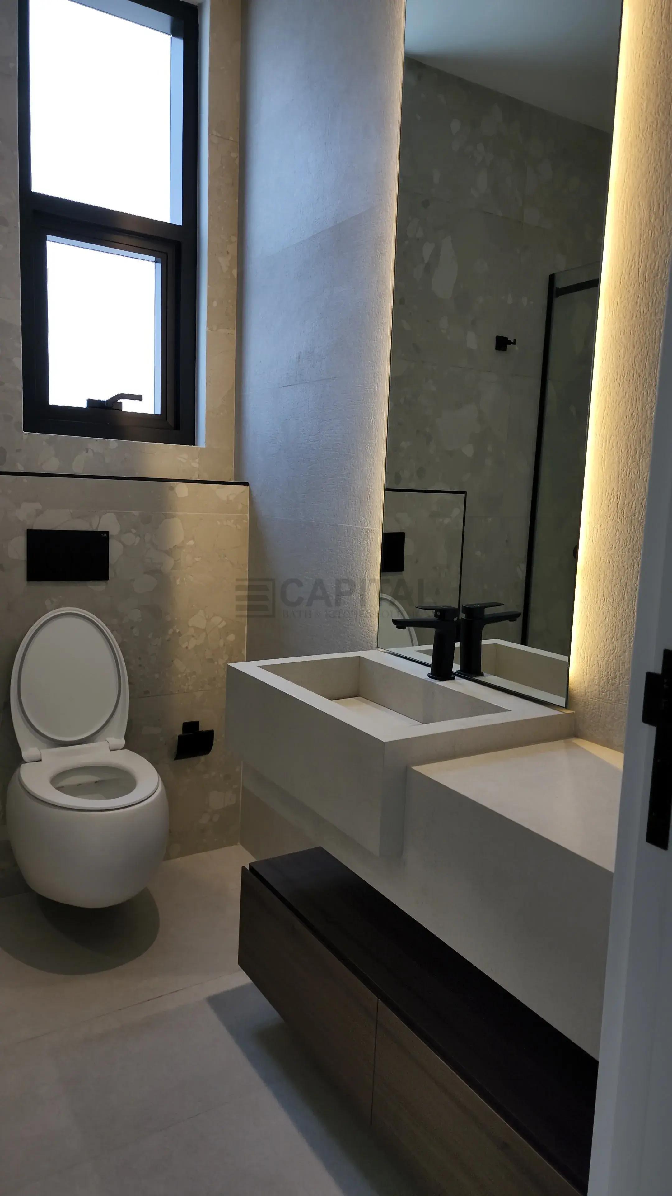 Floating Porcelain Vanity with Integrated Rectangular Basin and Drawer 