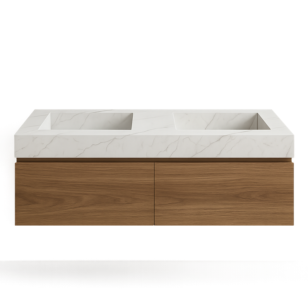 Double Inset Washbasin Porcelain Counter With Moist resistant Cabinet