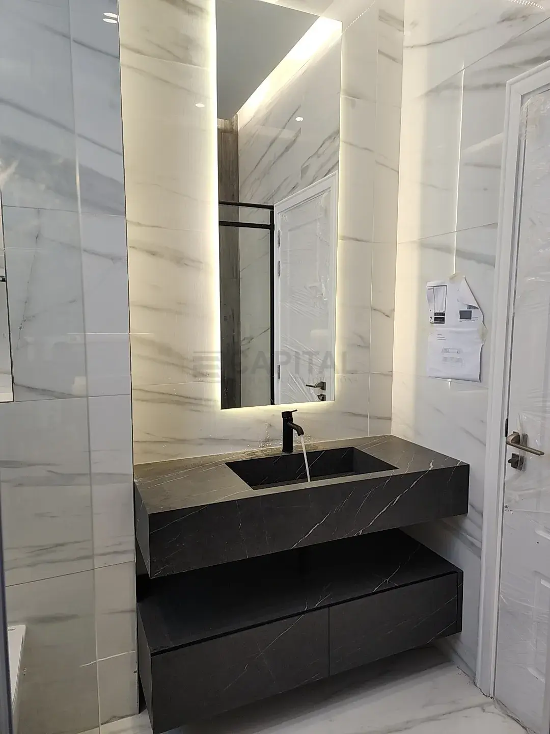 Cantilevered Waterfall-Edge Porcelain Vanity Unit