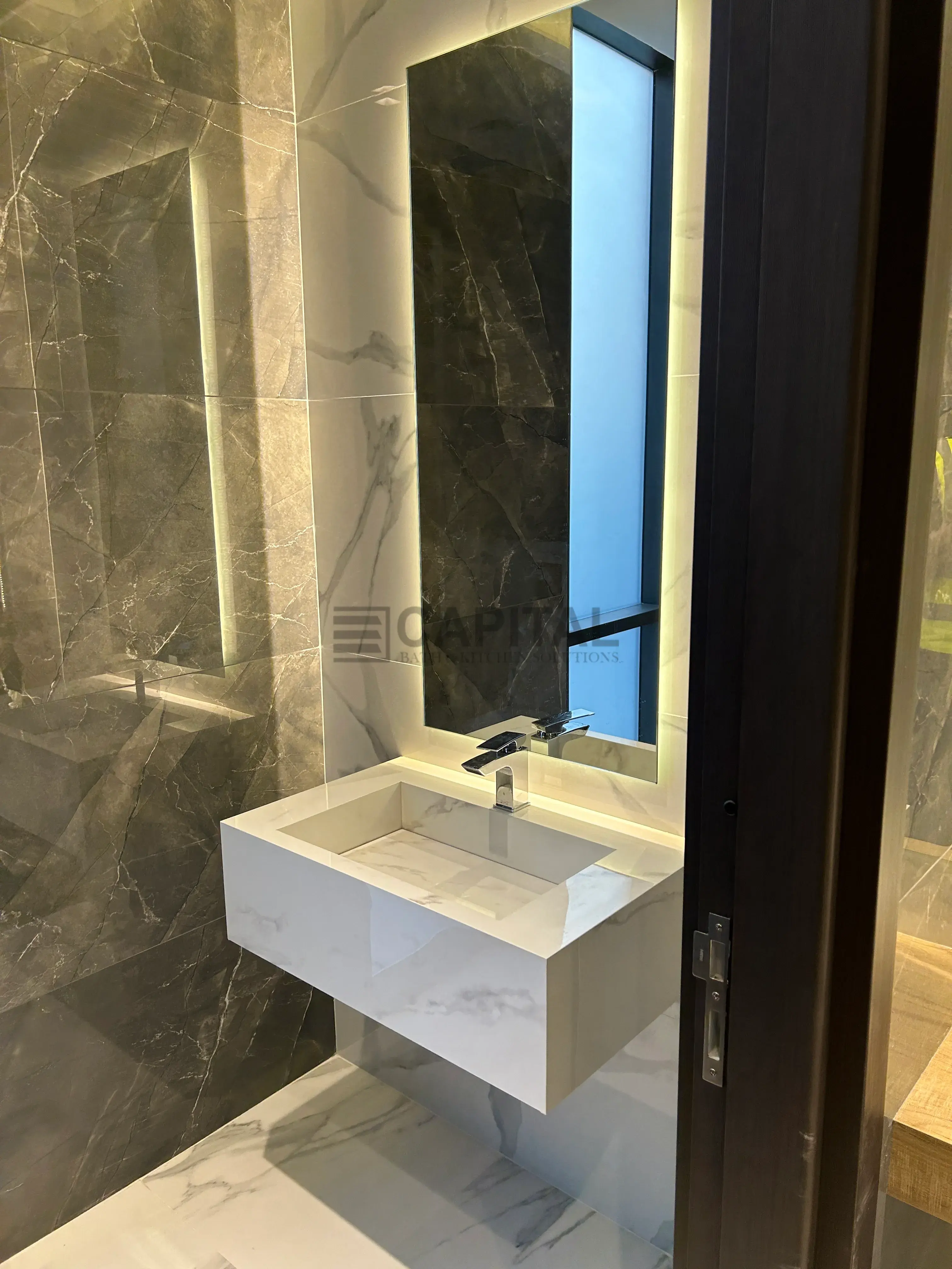 Cantilevered White Porcelain Shelf Vanity