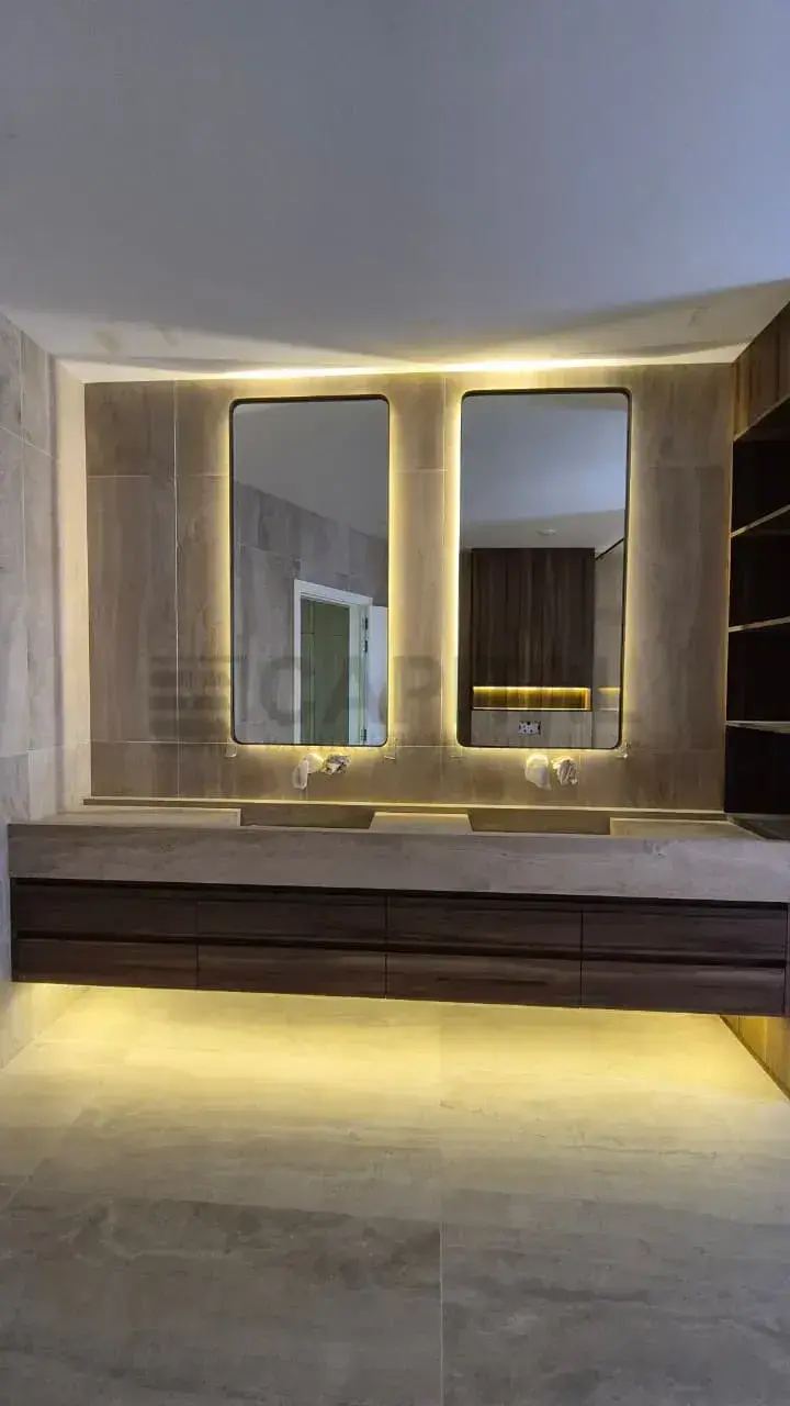 Double Rounded Rectangle Backlit Bathroom Mirrors with Black Frame