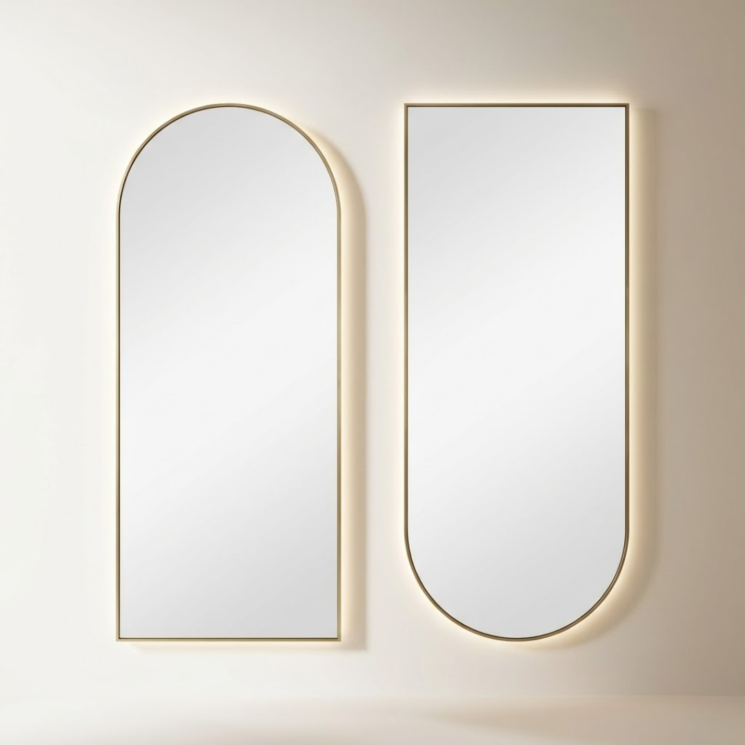 Tall Arch LED Bathroom Mirror with Slim Black Frame 