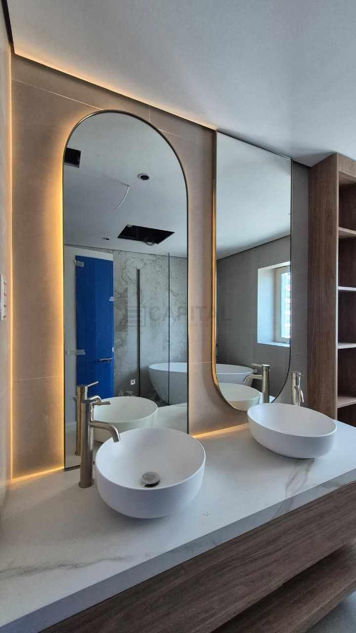 Tall Arch LED Bathroom Mirror with Slim Black Frame 