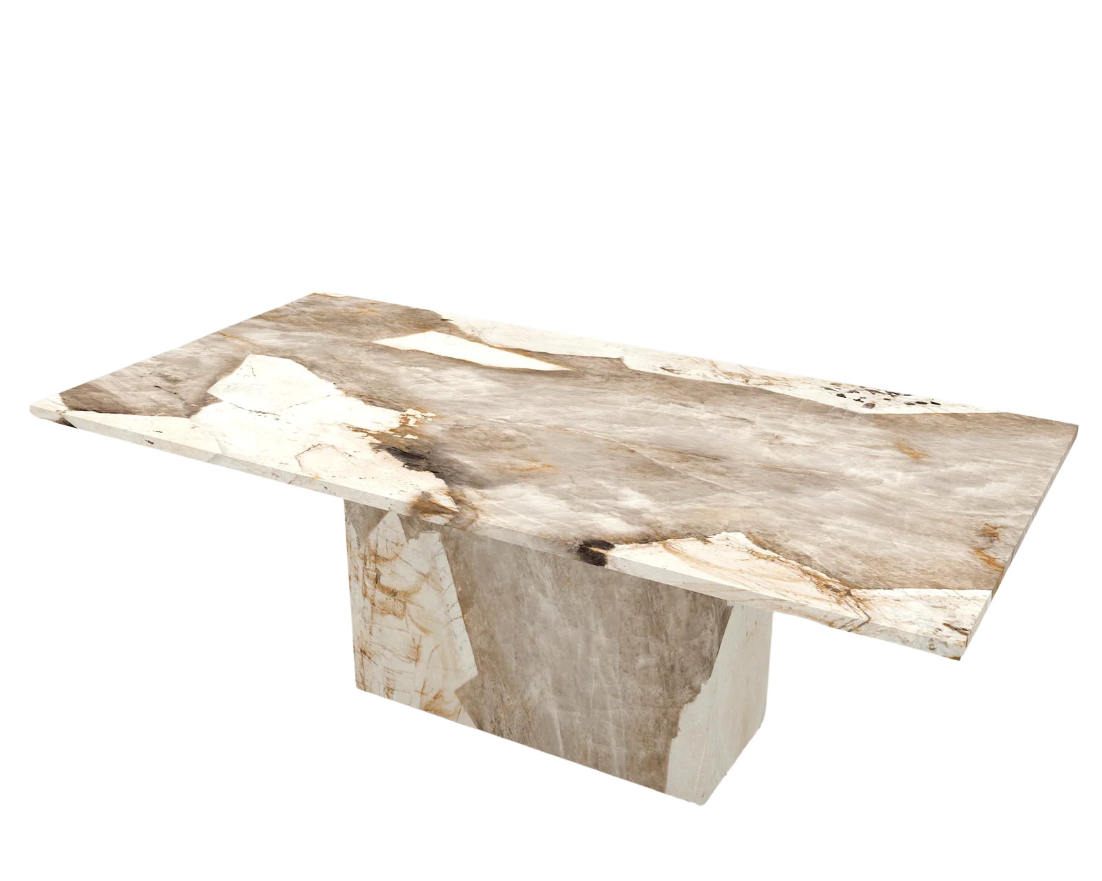 Patagonia dining table top made of sintered  stone having 3cm facia with sintered stone cladded base 3D