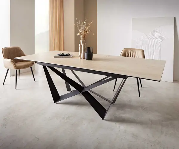 VELA NATURAL – Dining Table  Top and Sculptural Black Base Real