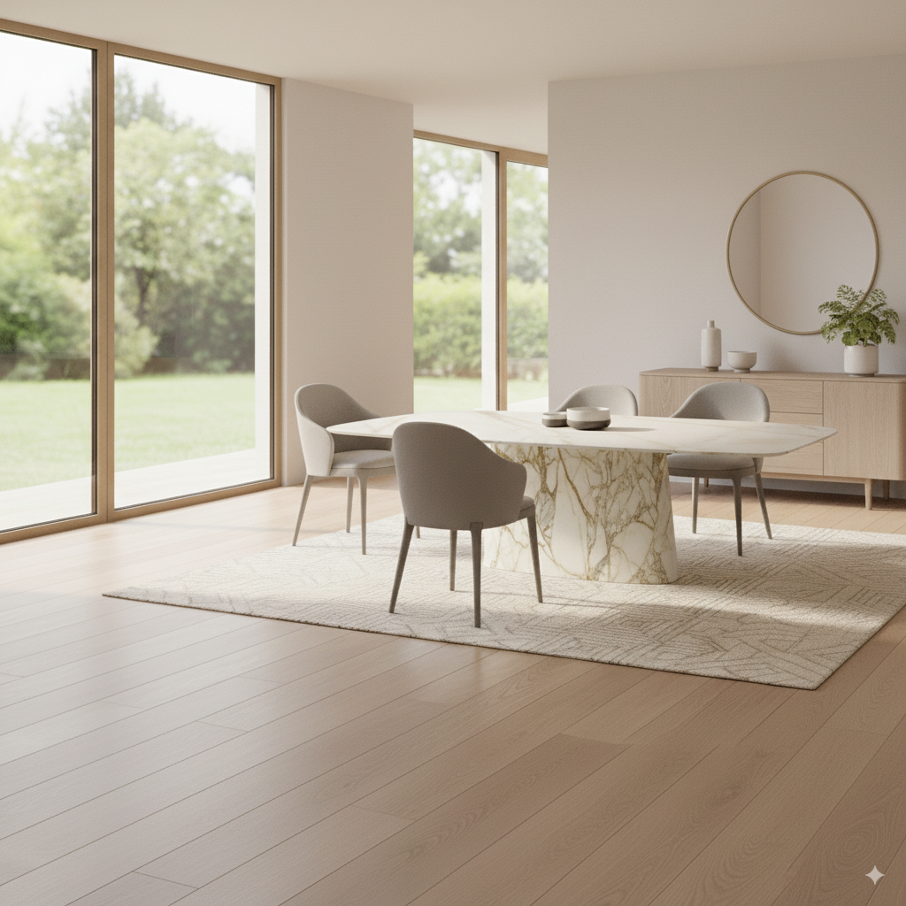 Rectangular Marble Dining Table with Solid Pedestal Base  Real