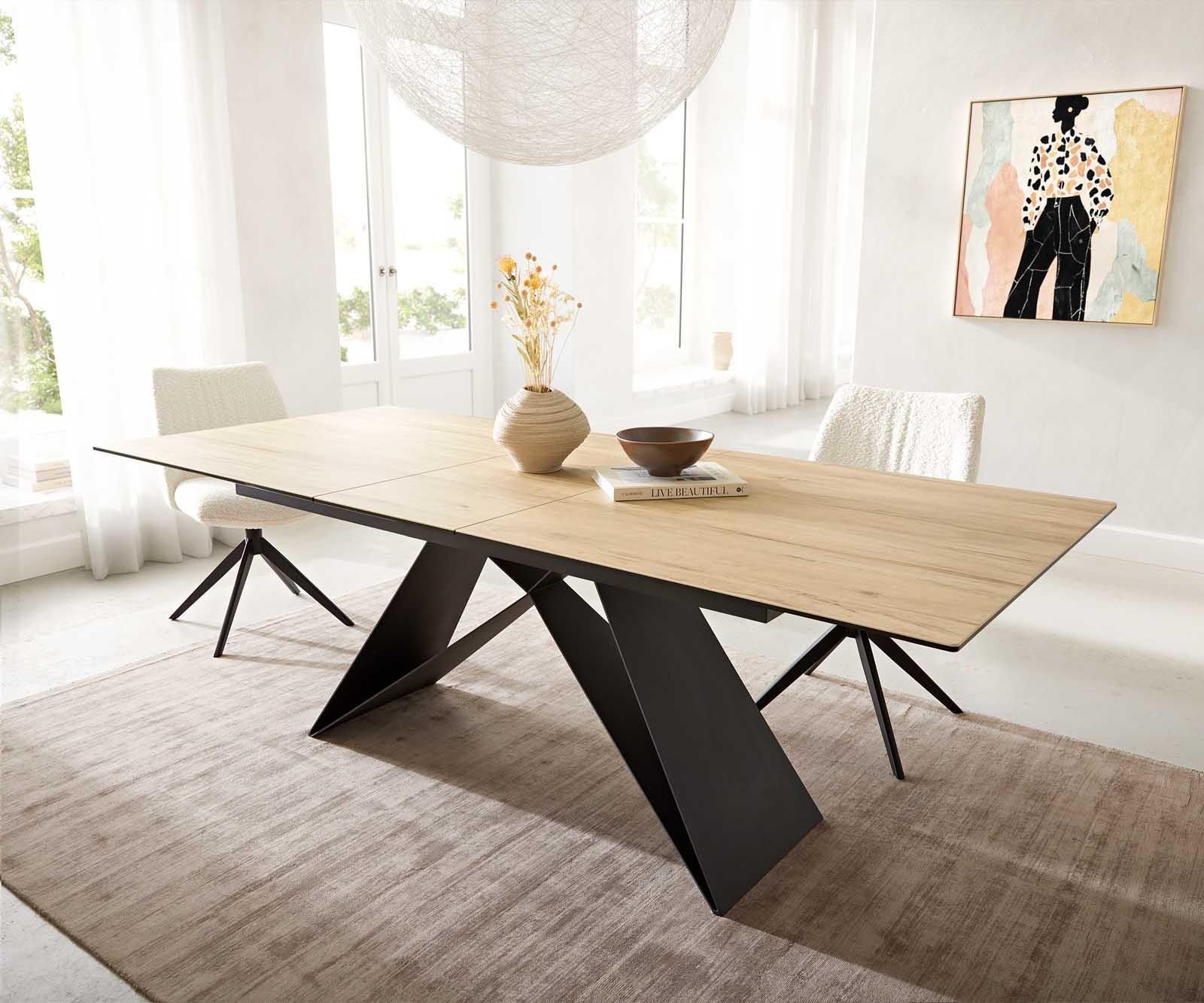VELA STRAIGHT – Modern Dining Table with Sleek Stone Top and Sculptural Black Base Real