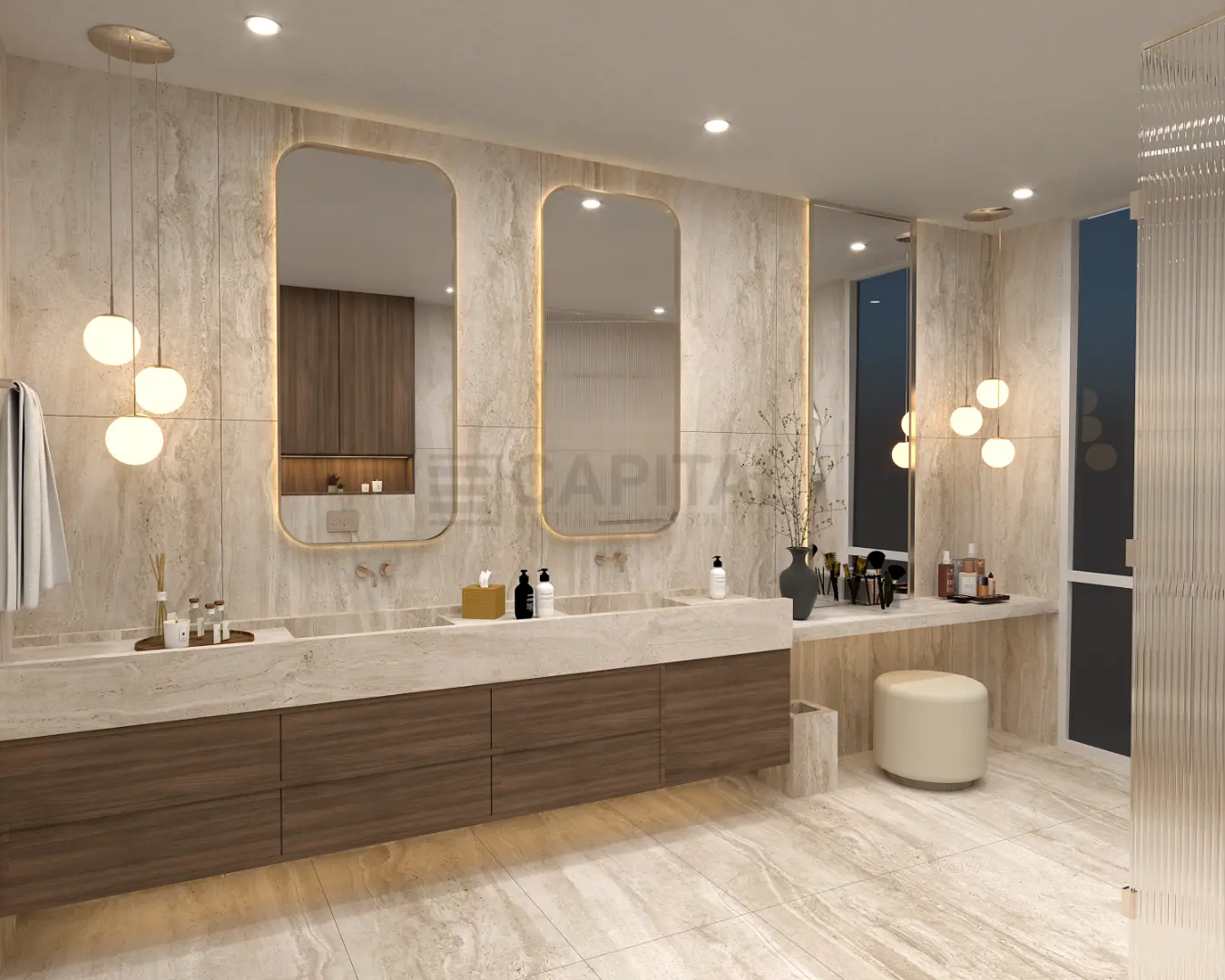 Luxury Master Bathroom Collection: Travertine Porcelain & Smart Design