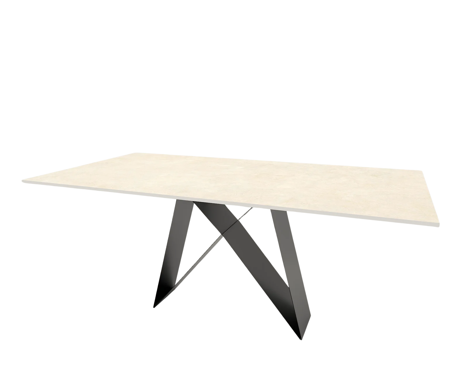 VELA STRAIGHT – Modern Dining Table with Sleek Stone Top and Sculptural Black Base 3D
