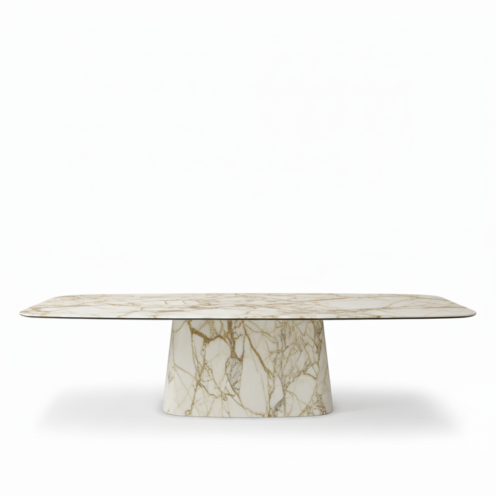 Rectangular Marble Dining Table with Solid Pedestal Base  3D